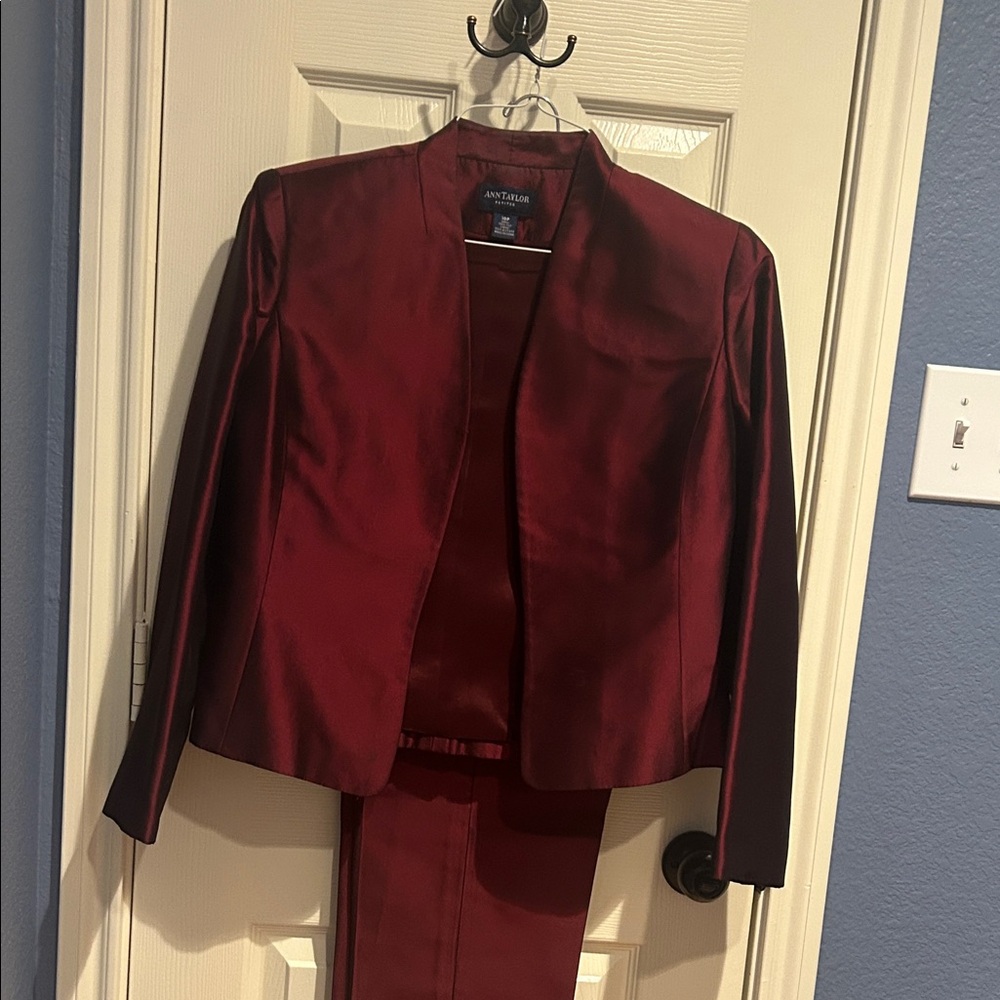 Anne Taylor silk cranberry pant suit